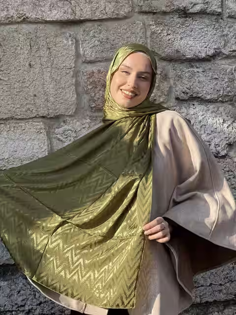 Svečana jakard ešarpa, boja Maslinasto zelena
